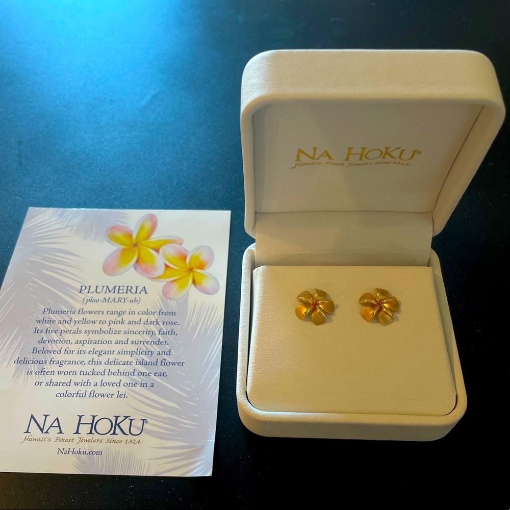 Na Hoku Plumeria Earrings 14K gold